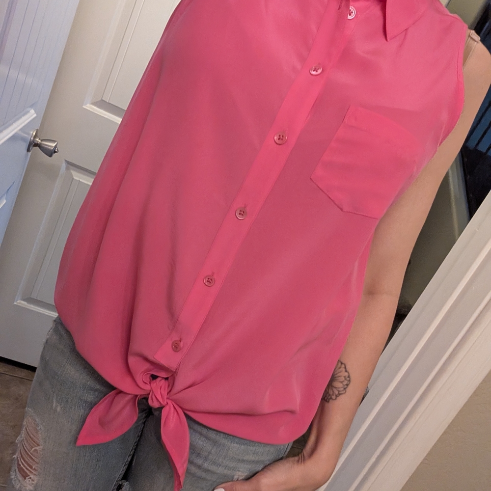 Pink Sleeveless Button-Up Top